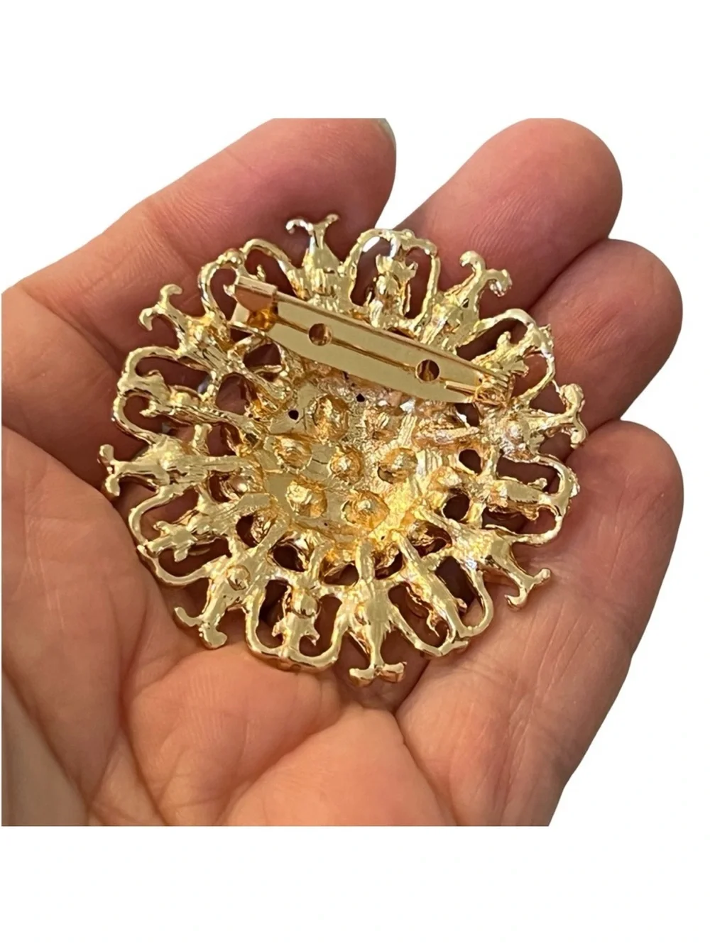Gold-Tone Floral  Brooch with Red and Aurora Crystals FINAL PRICE DROP